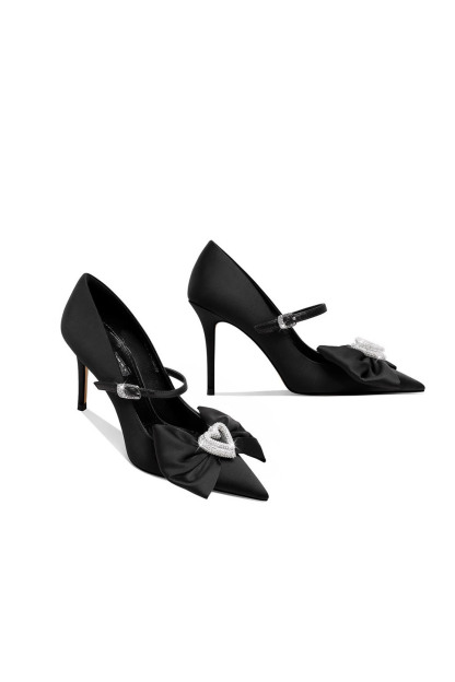 Bowknot Pointed Toe Heels Rhinestone Stiletto Heels 8cm-chiclody