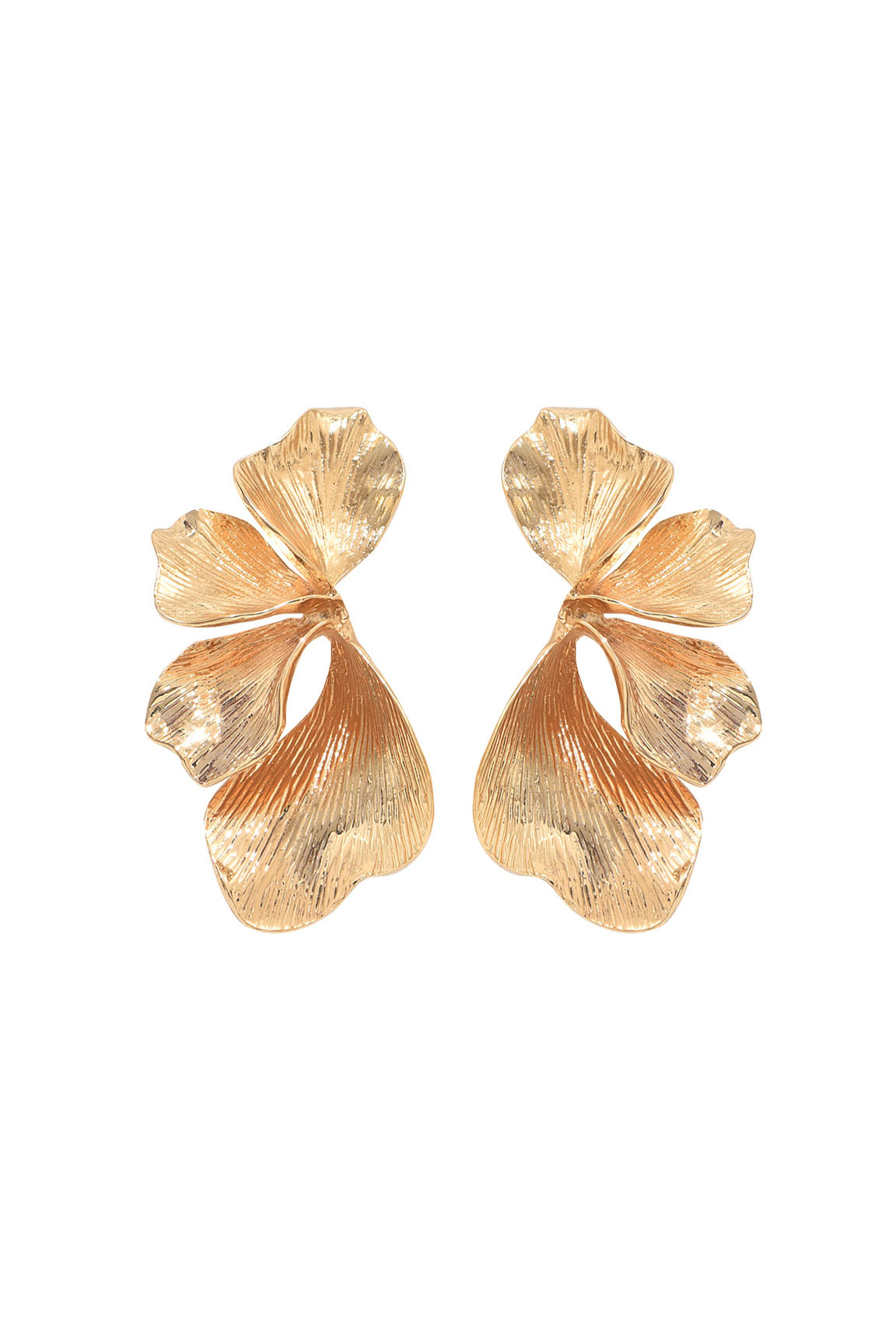 Gold Textured Petals Flower Earrings
