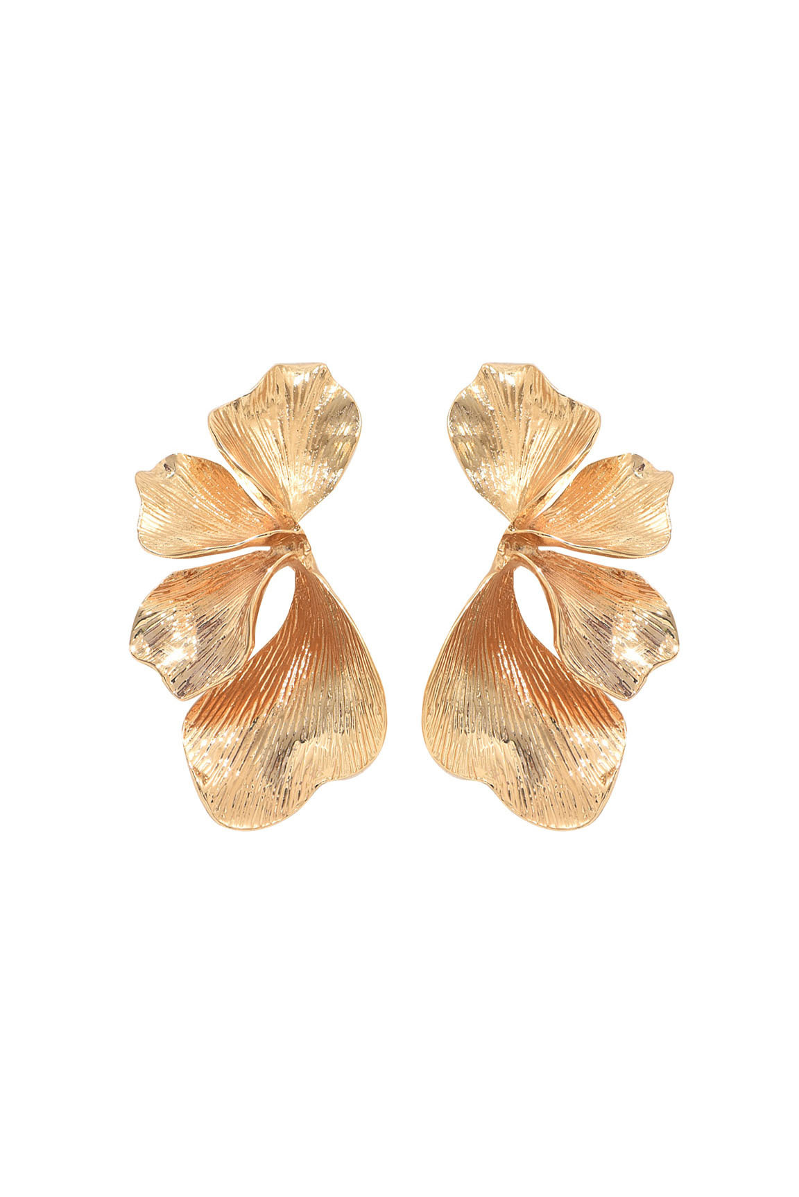 Gold Textured Petals Flower Earrings