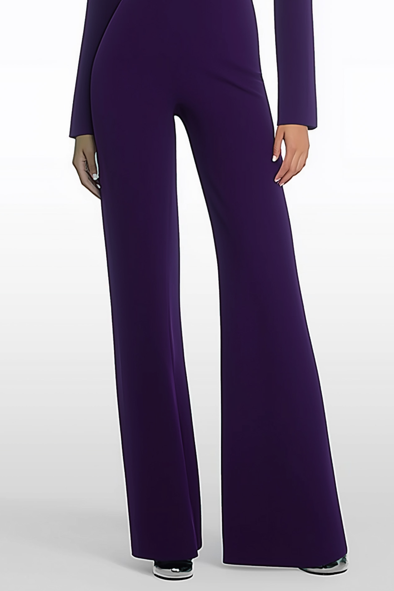 Semi-Formal Party Jumpsuit Purple Long Sleeve V-neck Bell Bottom Pants