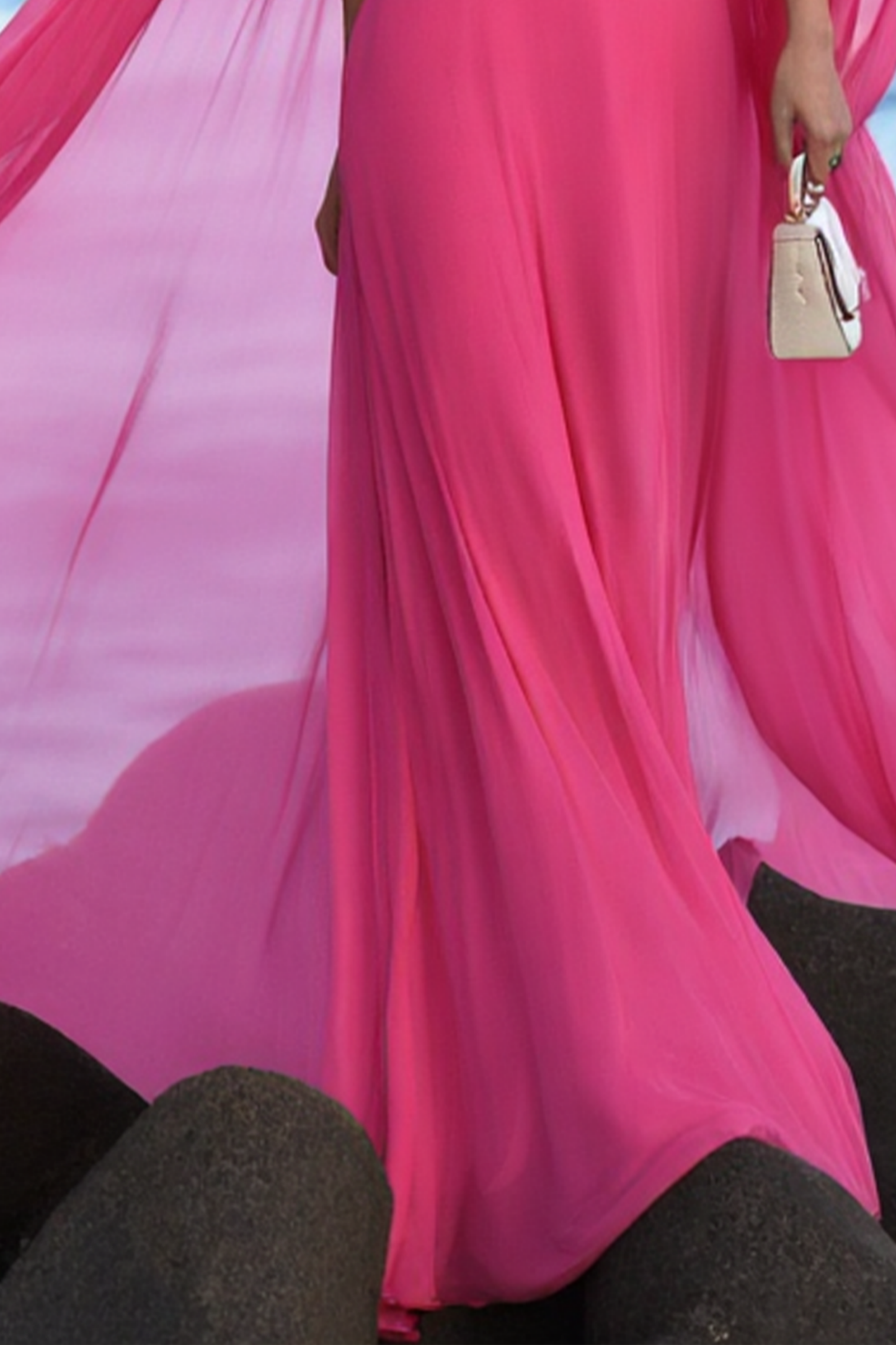 Vacation ​Party​ Cape Dress Rose Strapless Mesh Floor-Length Dress