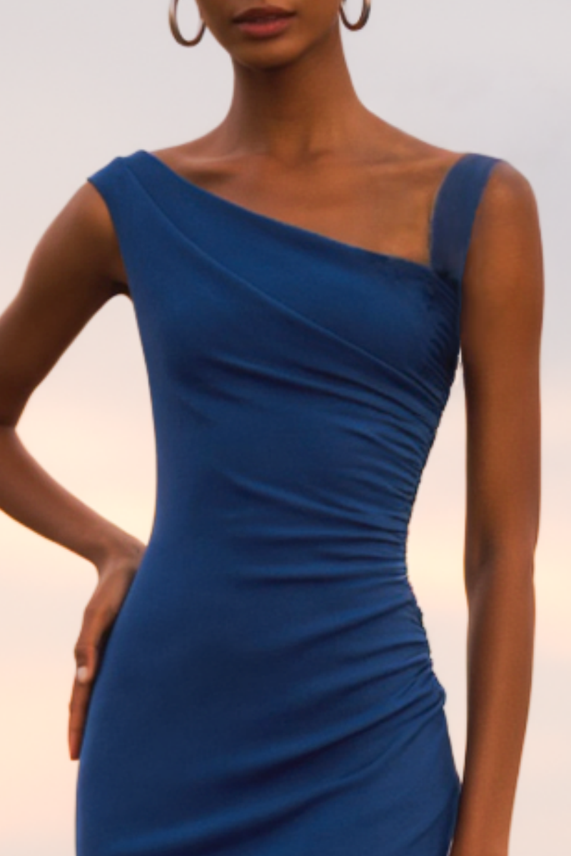 Party ​Going Out Dress​​​ Blue V Neck Sheath Midi Dress-chiclody