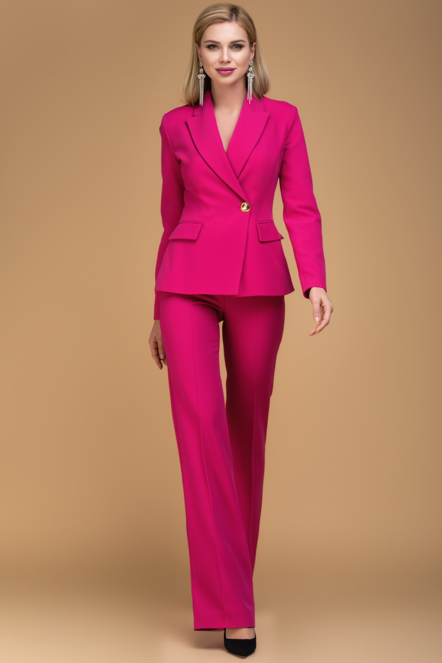 Business Blazer Suit Rose Lapel Long Sleeve Pant Set 