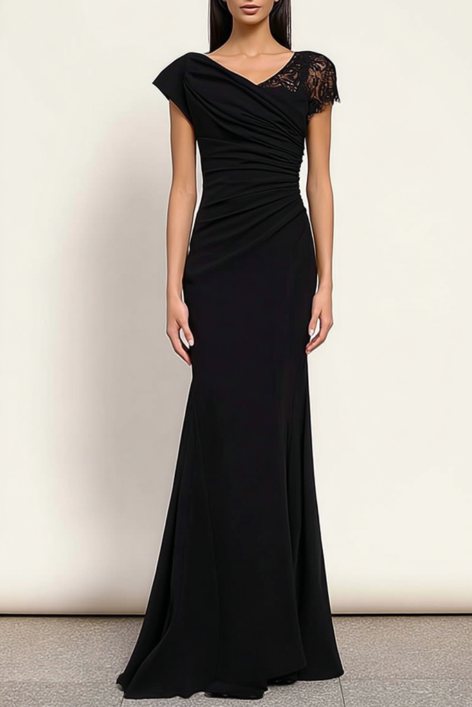 Formal Dress Black V Neck Lace Maxi Dress