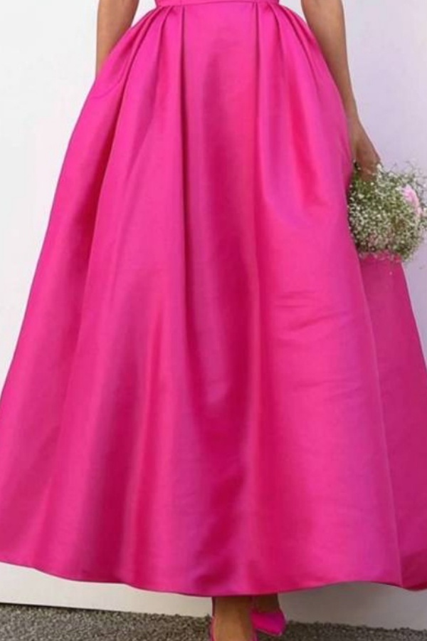 Formal ​Evening Dress Neon Pink Strapless Maxi Dress