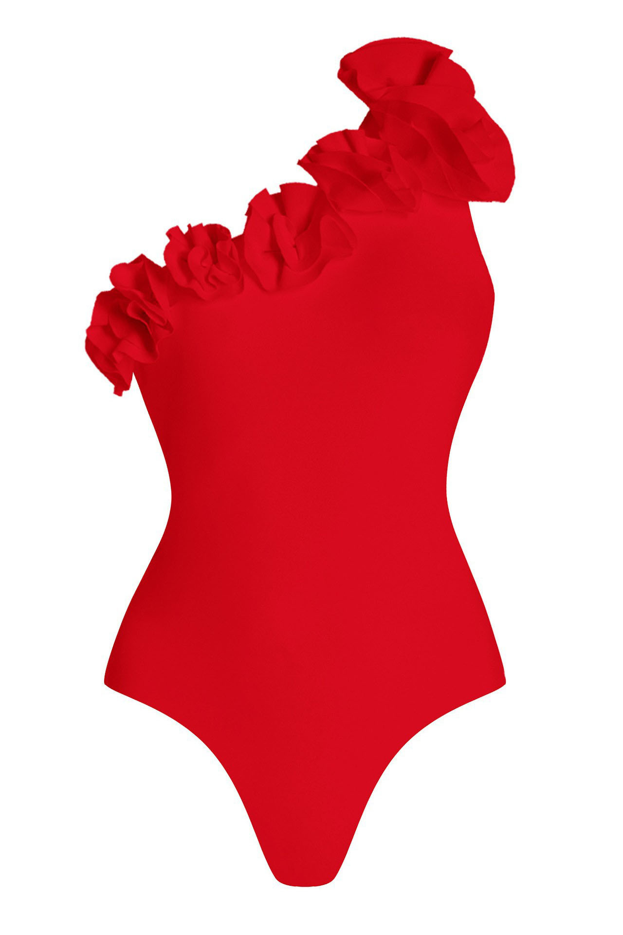 3D Red Floral One Shoulder Swimsuit and Cover-Up