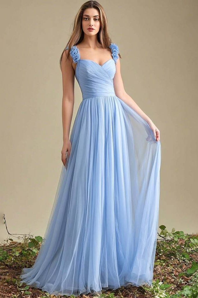 Formal ​Evening Dress Blue V Neck 3D Floral Maxi Dress