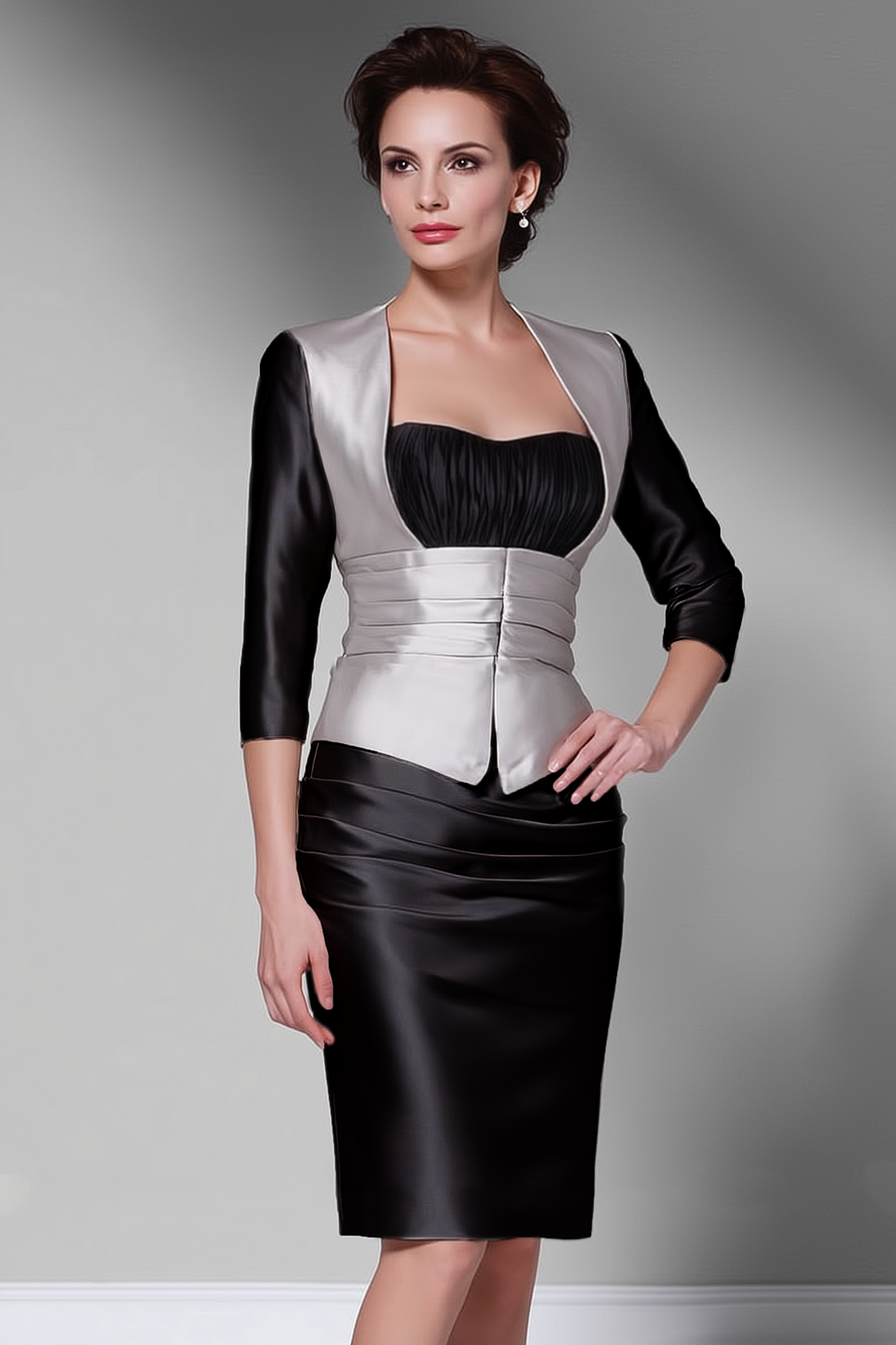 Mother of th Bride Dress Silver Sweetheart Neck Colorblock Knee-Length Dress