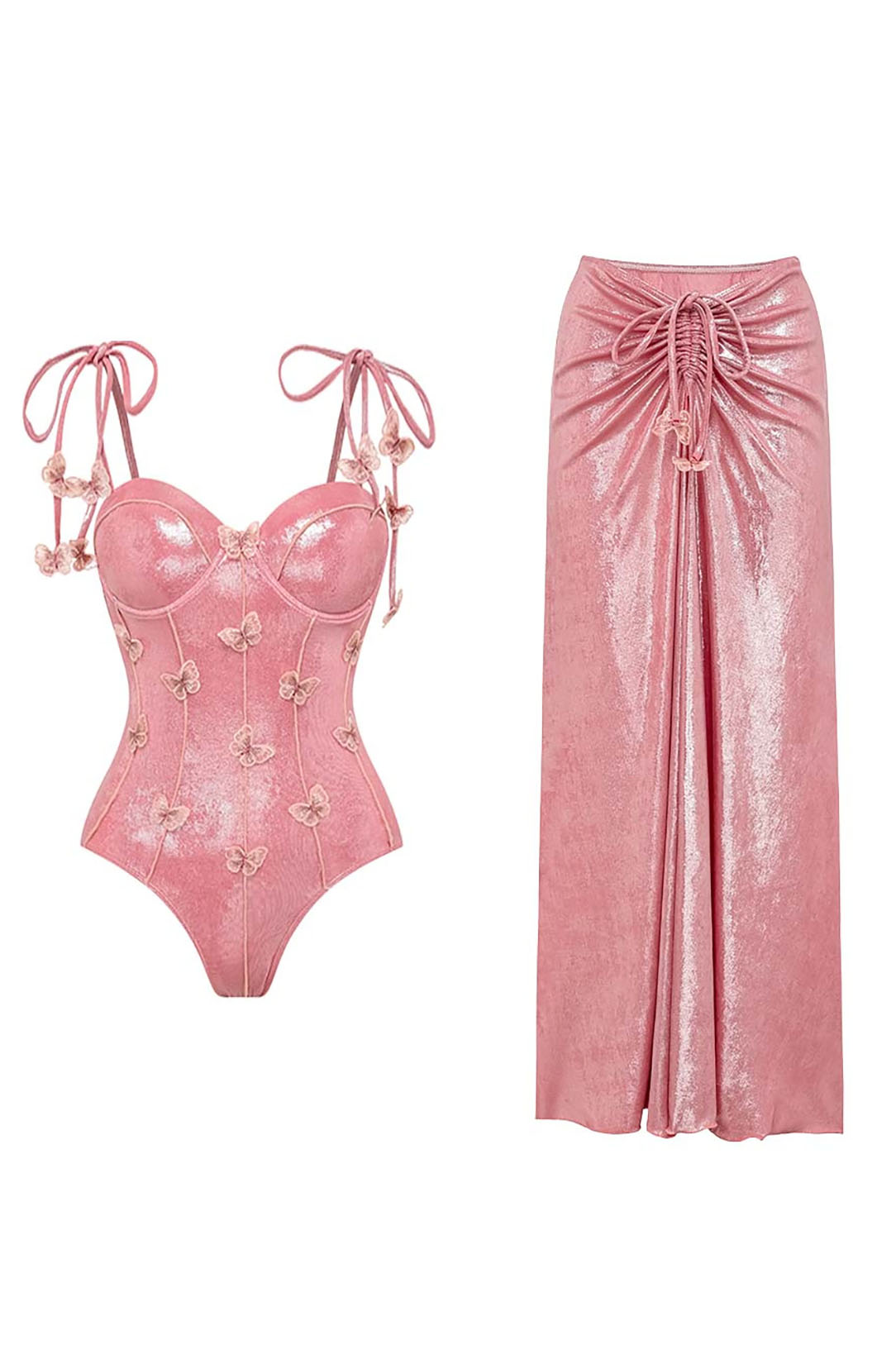 Pink 3D Butterfly Tie One-Piece Swimsuit and Cover-Up