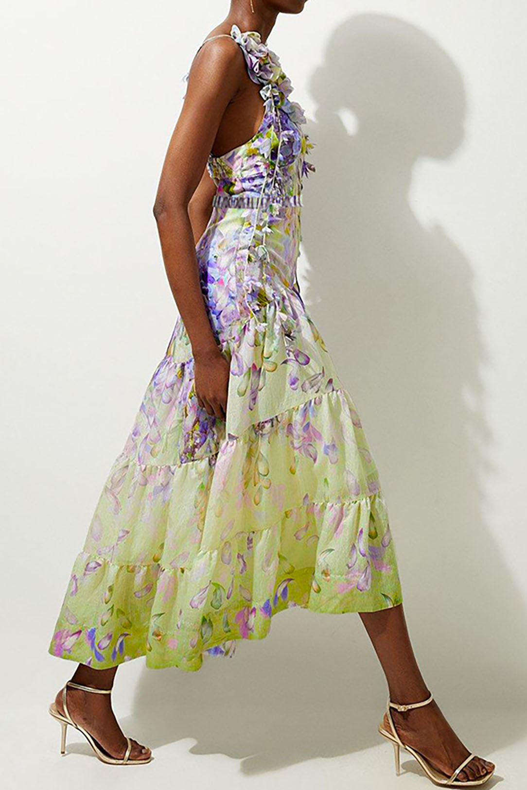 Purple and Yellow Floral Ribbon One-Piece Swimsuit and Cover-Up