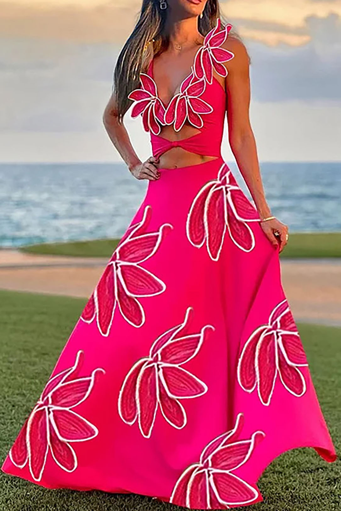 Rose Red 3D Petal Strap One-Piece Swimsuit and Cover-Up