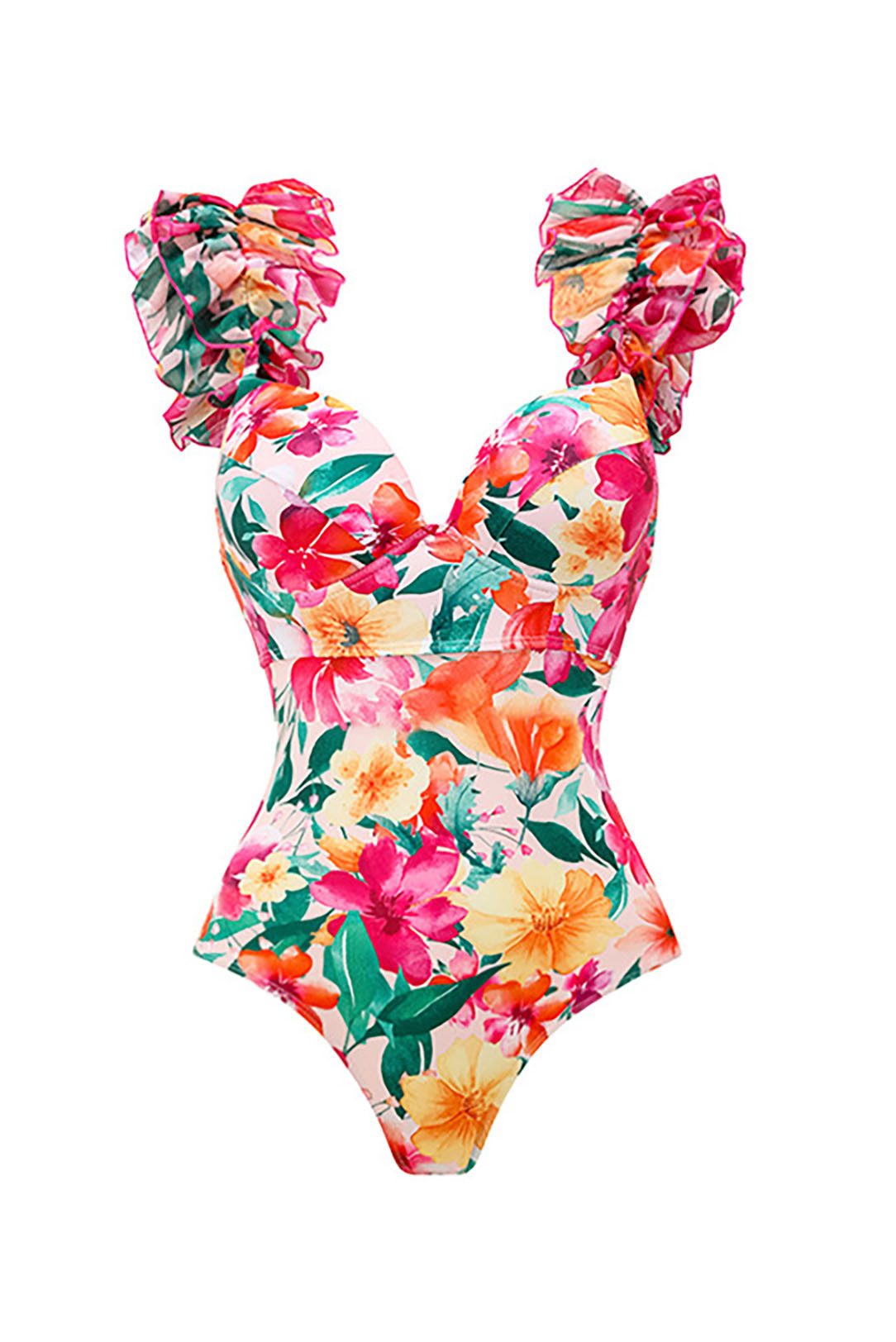 3D Printed Backless Ruffled Suspender One-Piece Swimsuit and Cover-Up