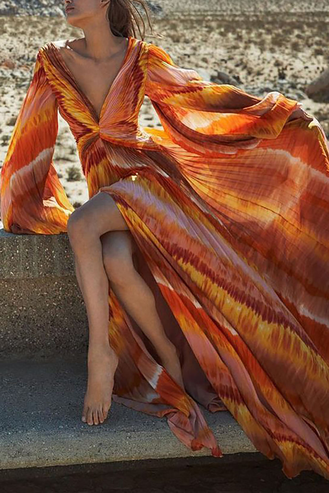 Deep V-Neck Yellow Long-Sleeved Printed One-Piece Swimsuit and Cover-Up