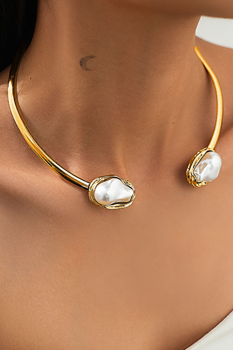 Vintage Open Baroque Shaped Pearl Necklace Metal Necklace