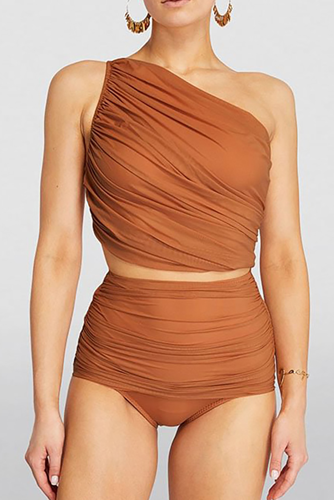 Pleated Design Off-Shoulder High Waist Two-Piece Swimsuit and Cover-Up