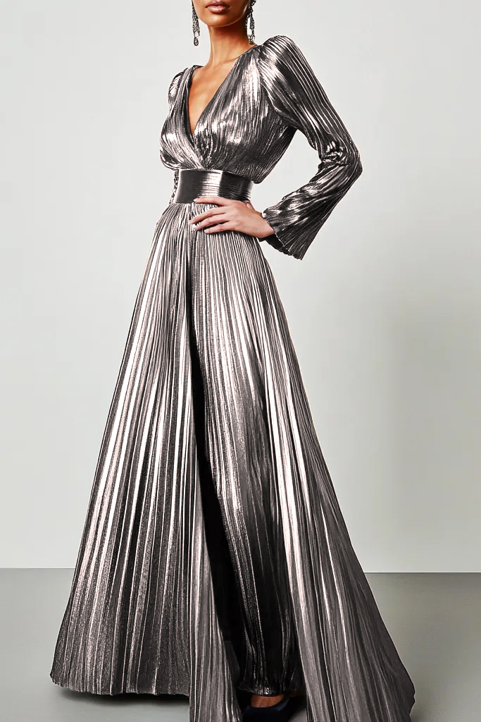 Daily Party Work V Neck Colorful Gradient Ruffle Maxi Dress