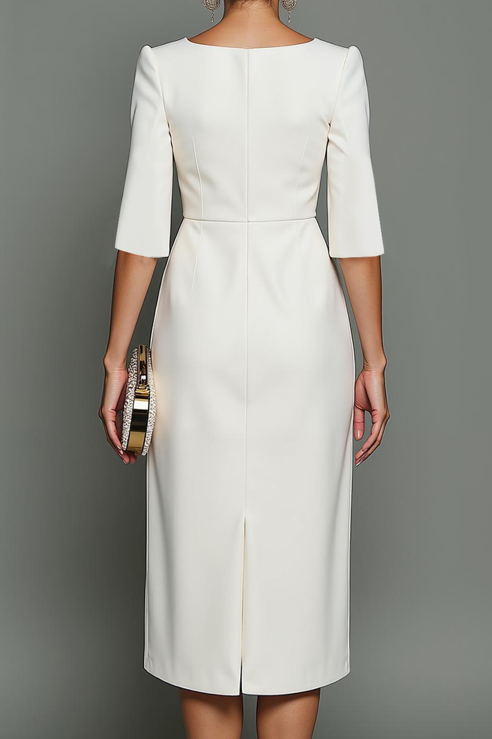 Formal Dress Sheath White Bateau Neck Midi Dress