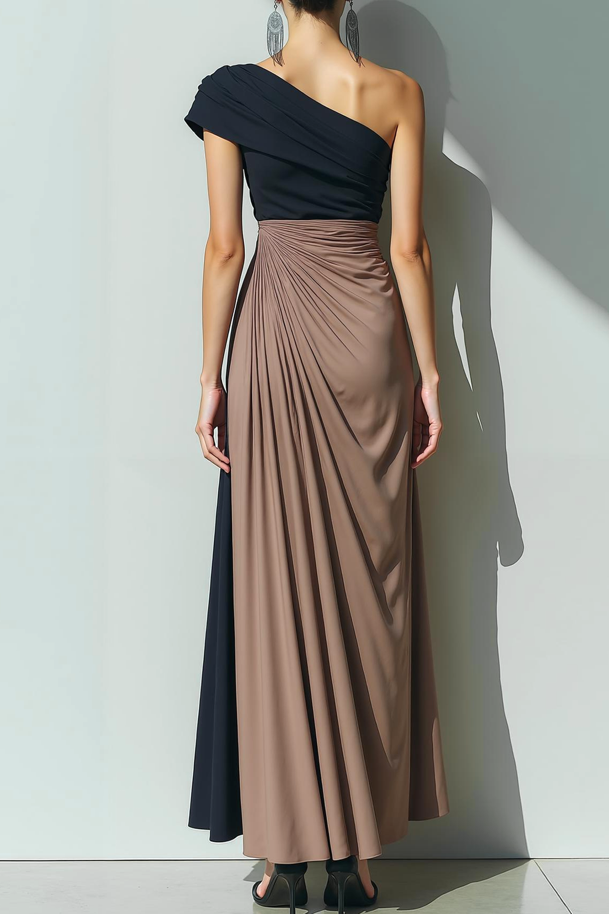 Brown Formal Dress Sheath One Shoulder Splicing Maxi Dress