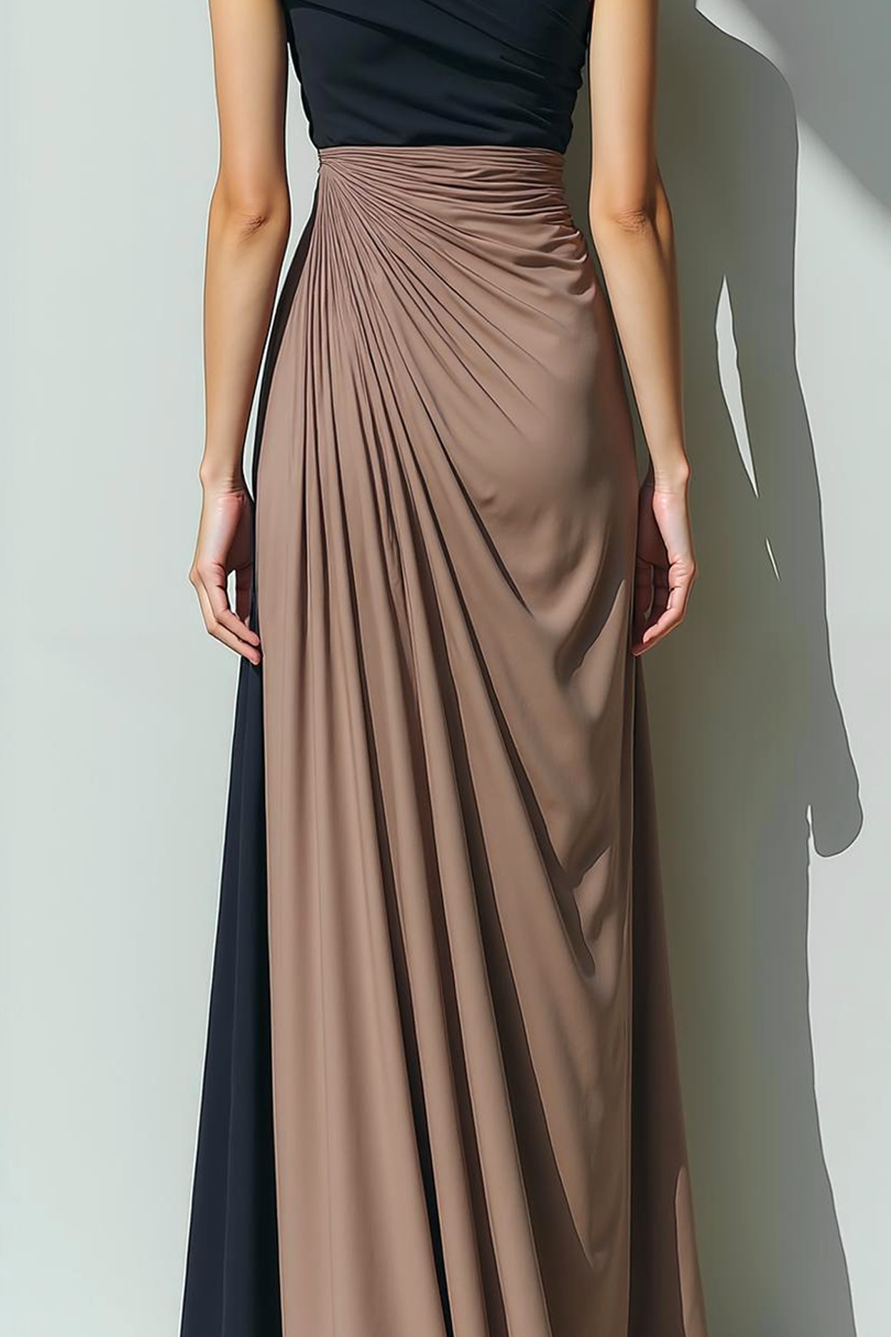 Brown Formal Dress Sheath One Shoulder Splicing Maxi Dress
