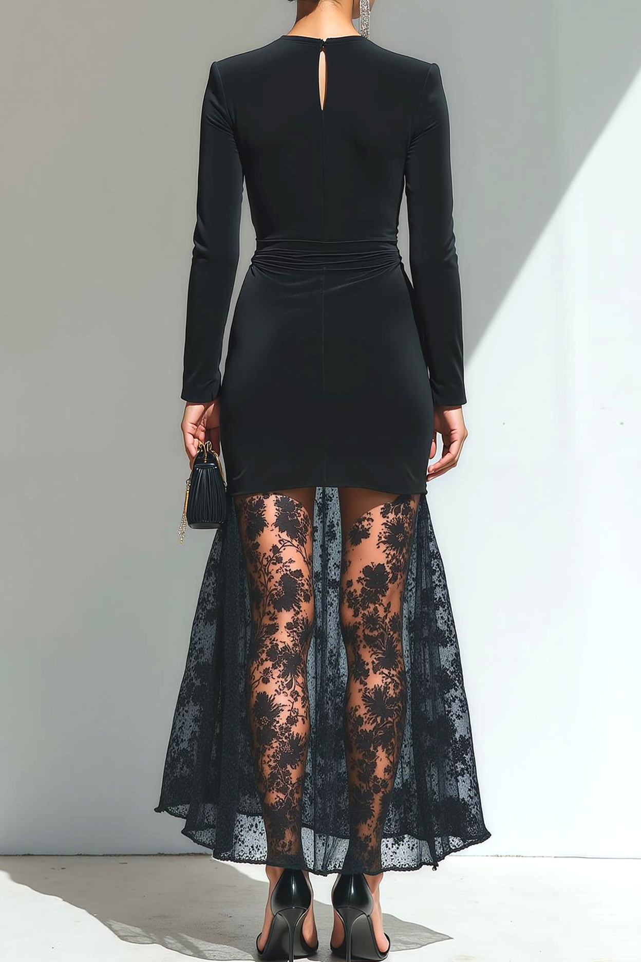 Black Formal Dress V-Neck Long Sleeves Maxi Dress