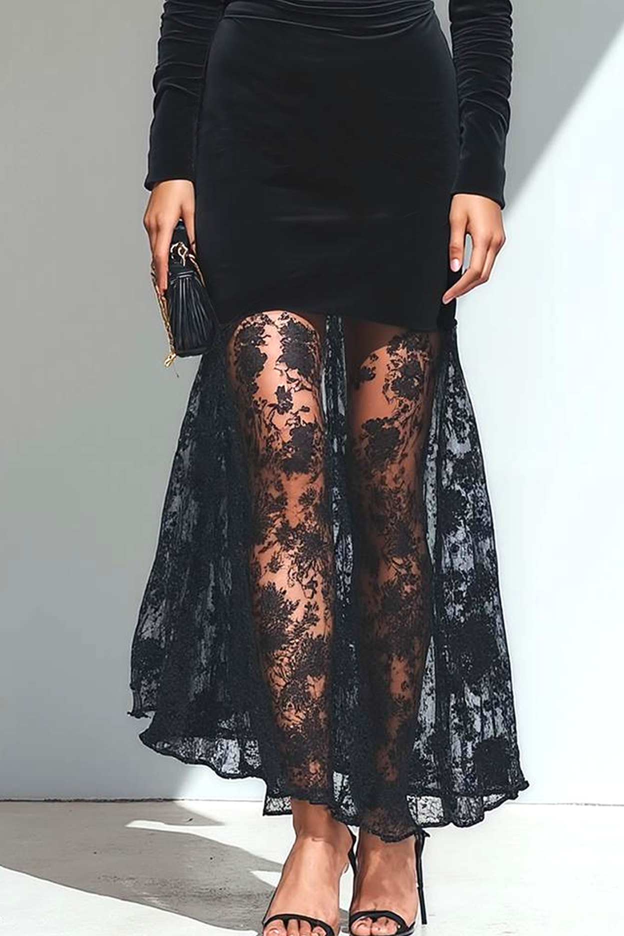 Black Formal Dress V-Neck Long Sleeves Maxi Dress