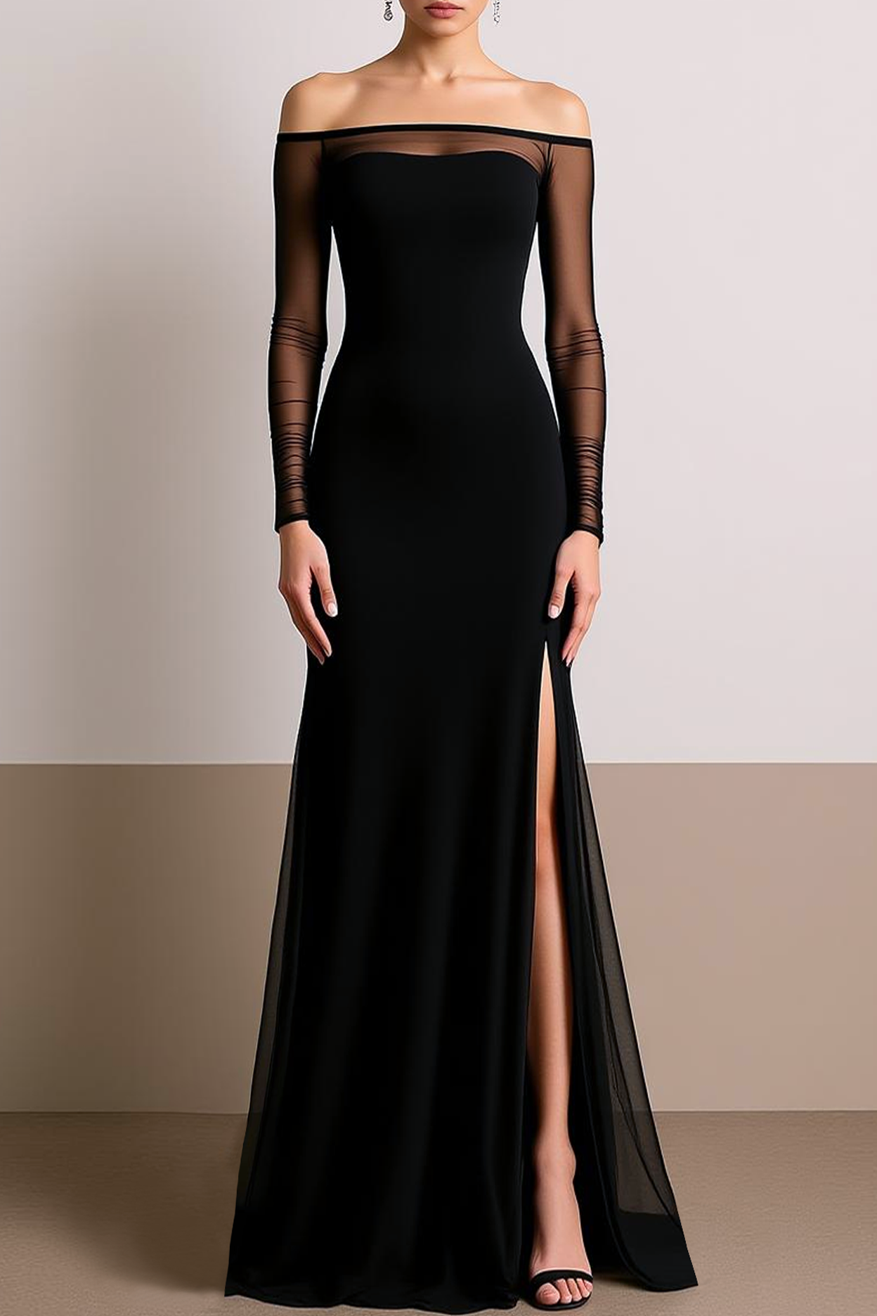 Formal Evening Dress Black Off the Shoulder Slit Maxi Dress