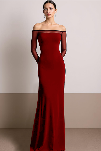 Formal Evening Dress Black Off the Shoulder Slit Maxi Dress