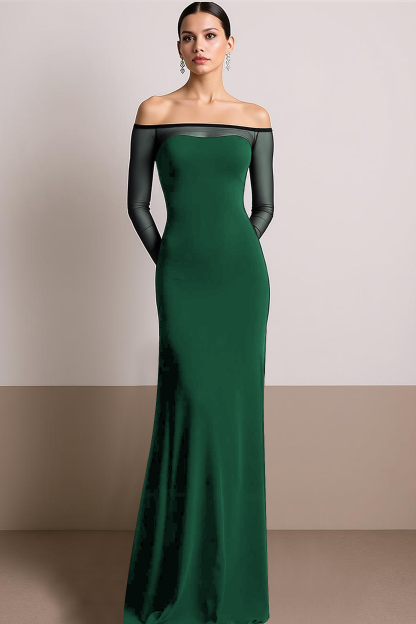 Formal Evening Dress Black Off the Shoulder Slit Maxi Dress