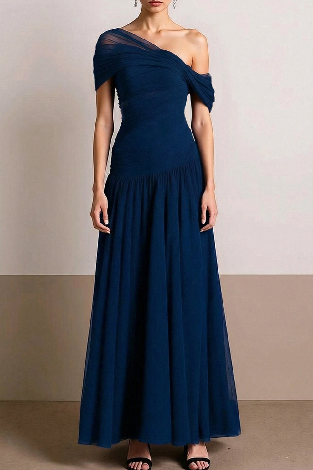 Formal Dress Pleated Dress Cabernet Off the Shoulder Maxi Dress