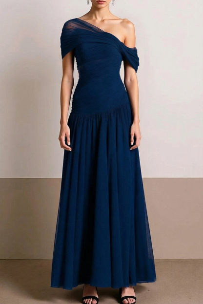 Formal Dress Pleated Dress Cabernet Off the Shoulder Maxi Dress