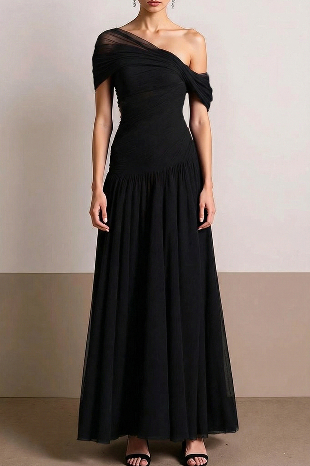 Formal Dress Pleated Dress Cabernet Off the Shoulder Maxi Dress