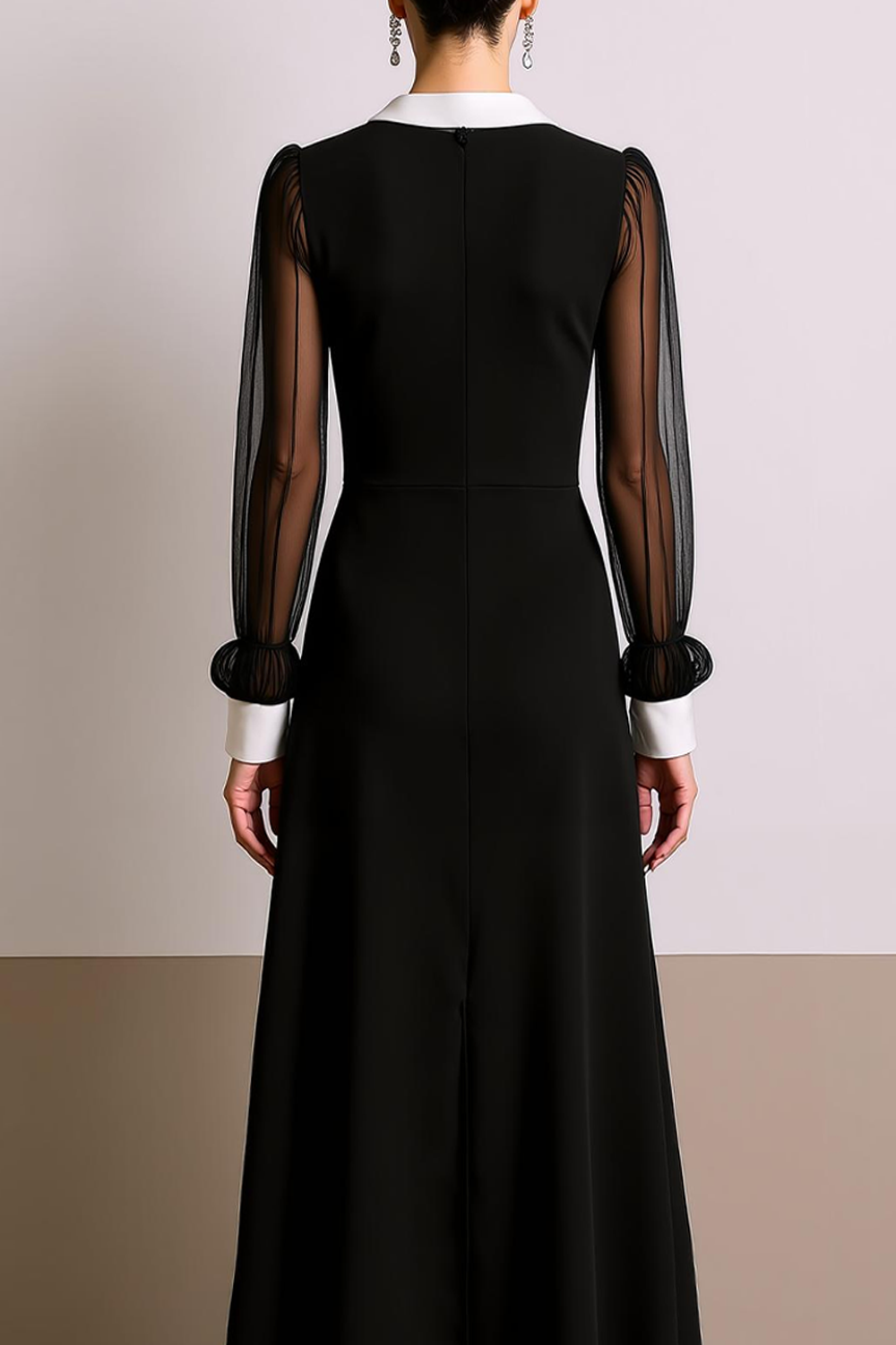 Formal Dress Black Crew Neck Long Sleeves Maxi Dress with Slit
