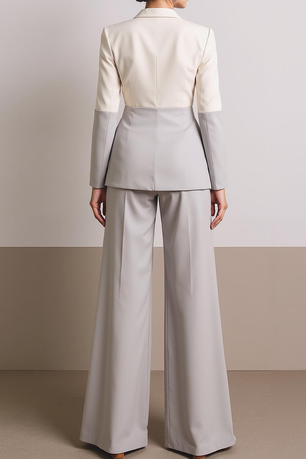 Work Formal Pants Suit White V-Neck Long Sleeves Pants Set
