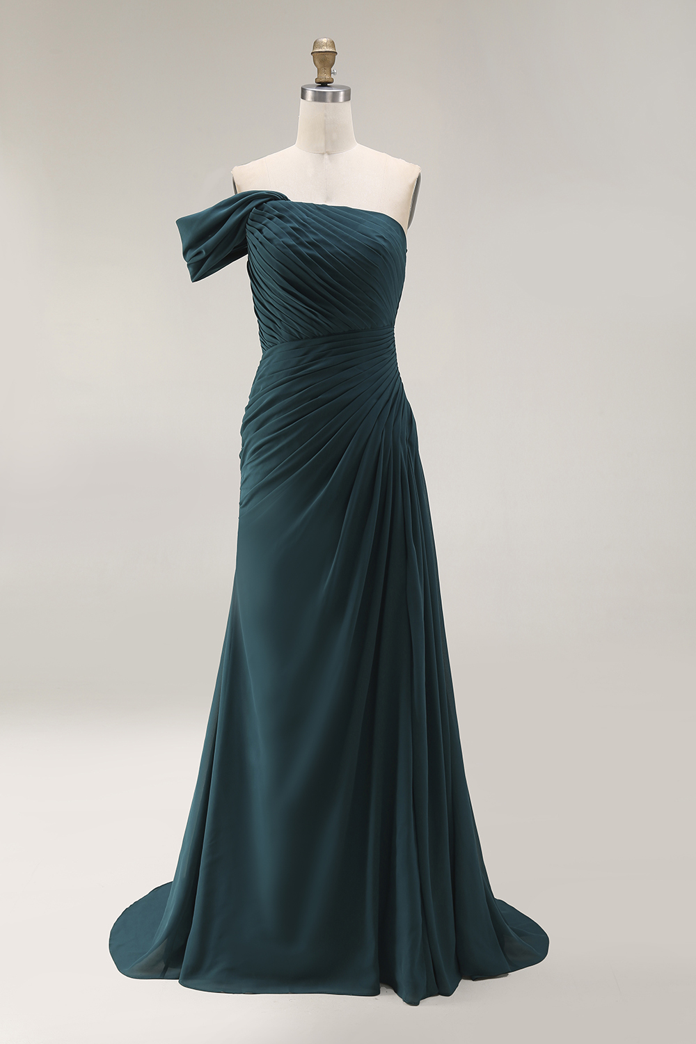 Evening Formal Dress Peacock Blue Sheath One Shoulder Maxi Dress