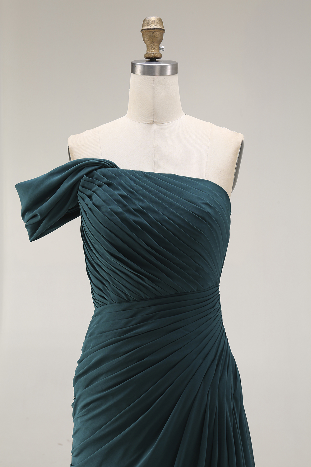 Evening Formal Dress Peacock Blue Sheath One Shoulder Maxi Dress