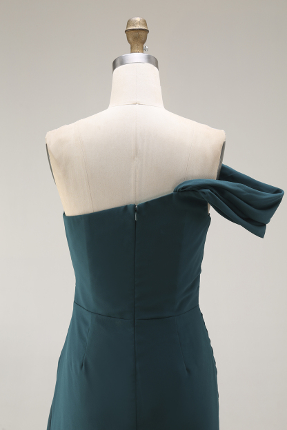 Evening Formal Dress Peacock Blue Sheath One Shoulder Maxi Dress