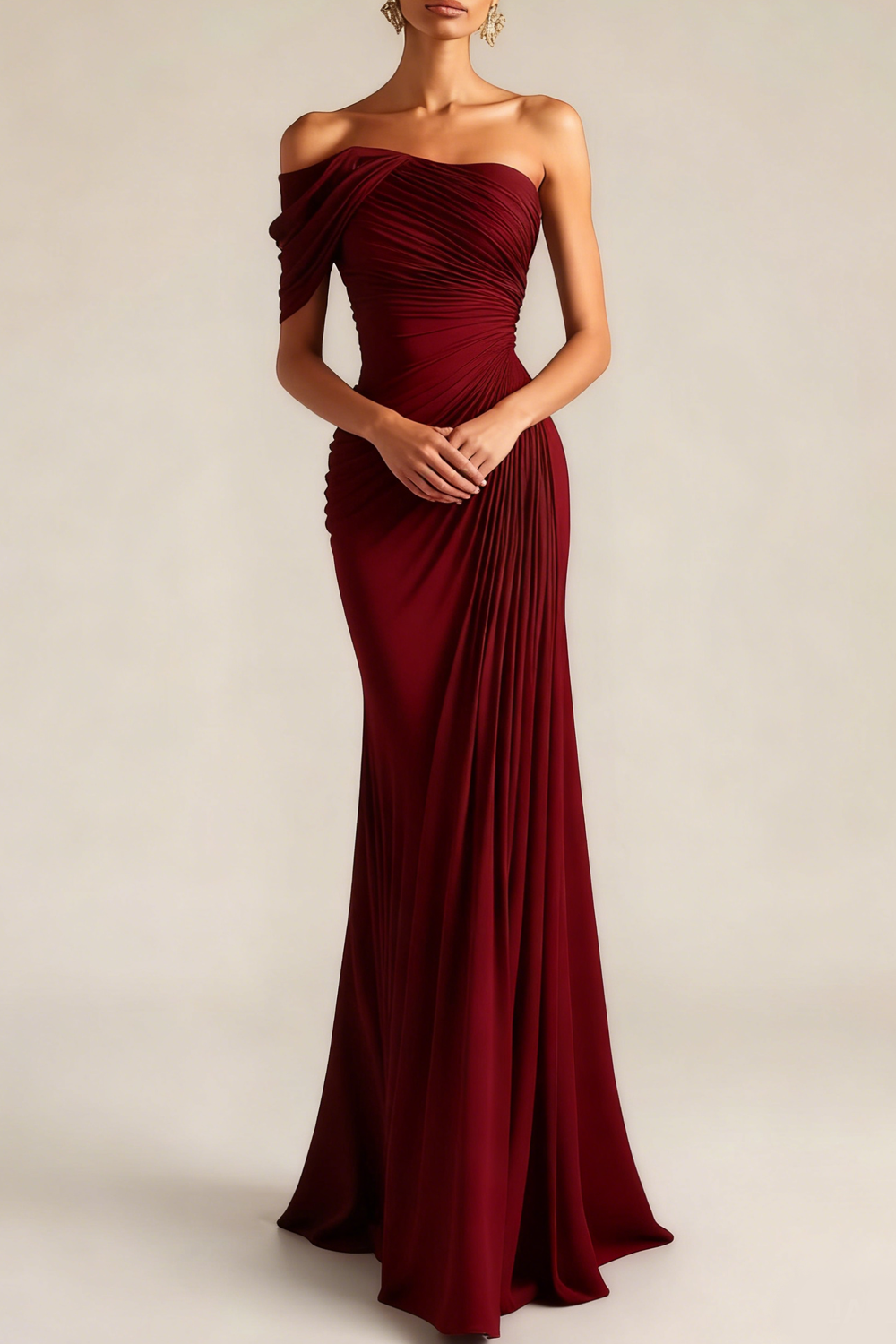 Evening Formal Dress Peacock Blue Sheath One Shoulder Maxi Dress