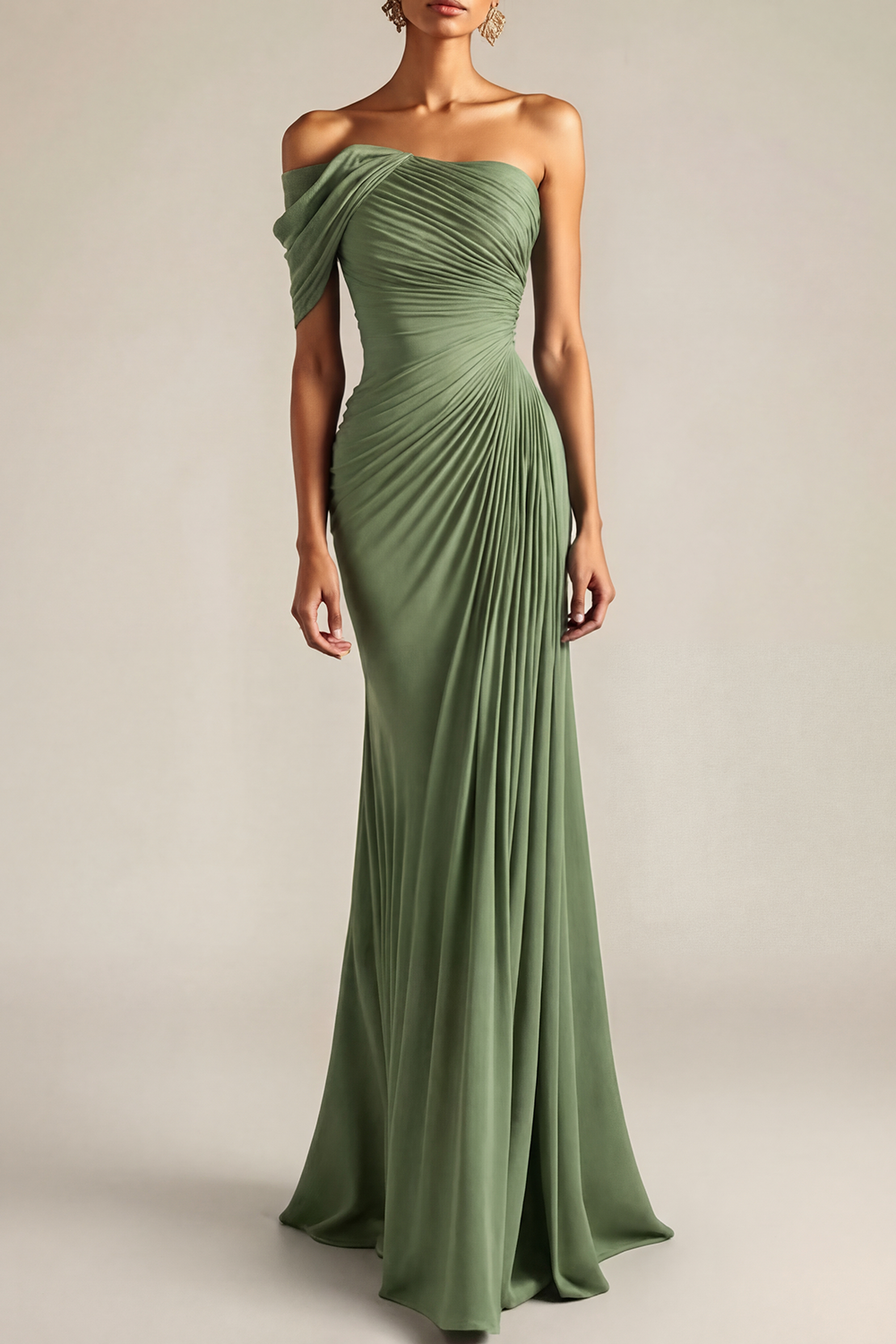 Evening Formal Dress Peacock Blue Sheath One Shoulder Maxi Dress
