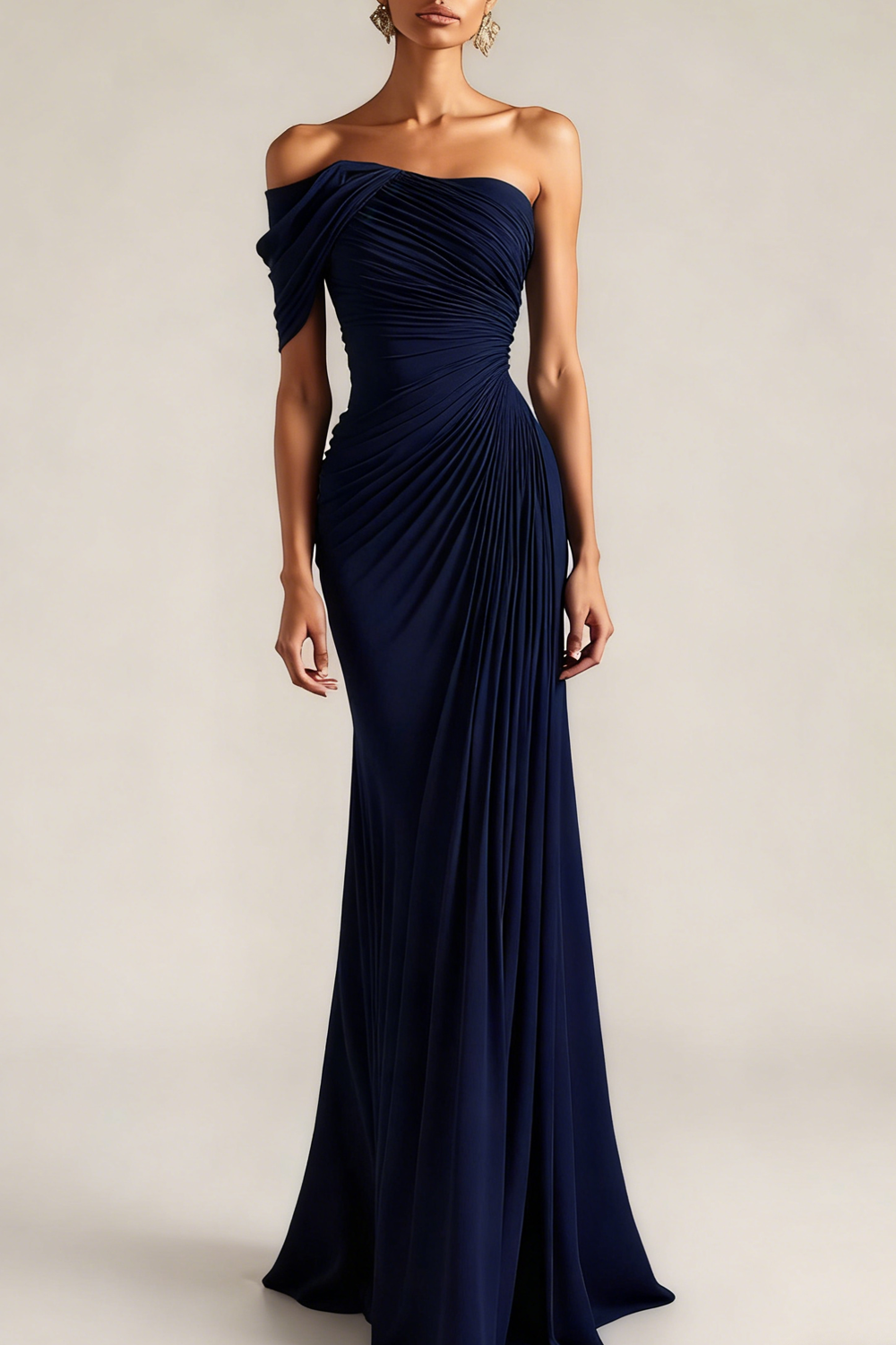 Evening Formal Dress Peacock Blue Sheath One Shoulder Maxi Dress