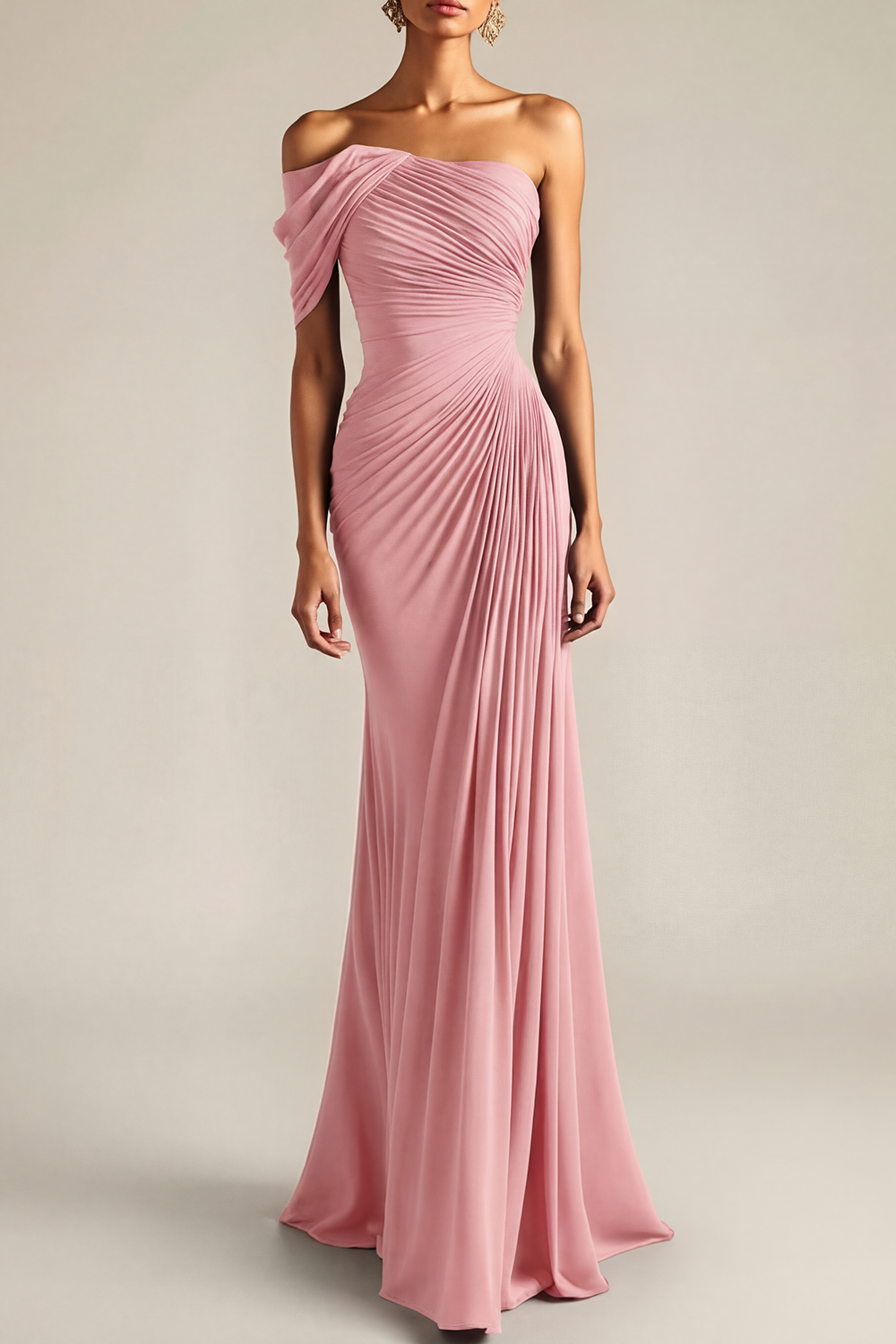 Evening Formal Dress Peacock Blue Sheath One Shoulder Maxi Dress