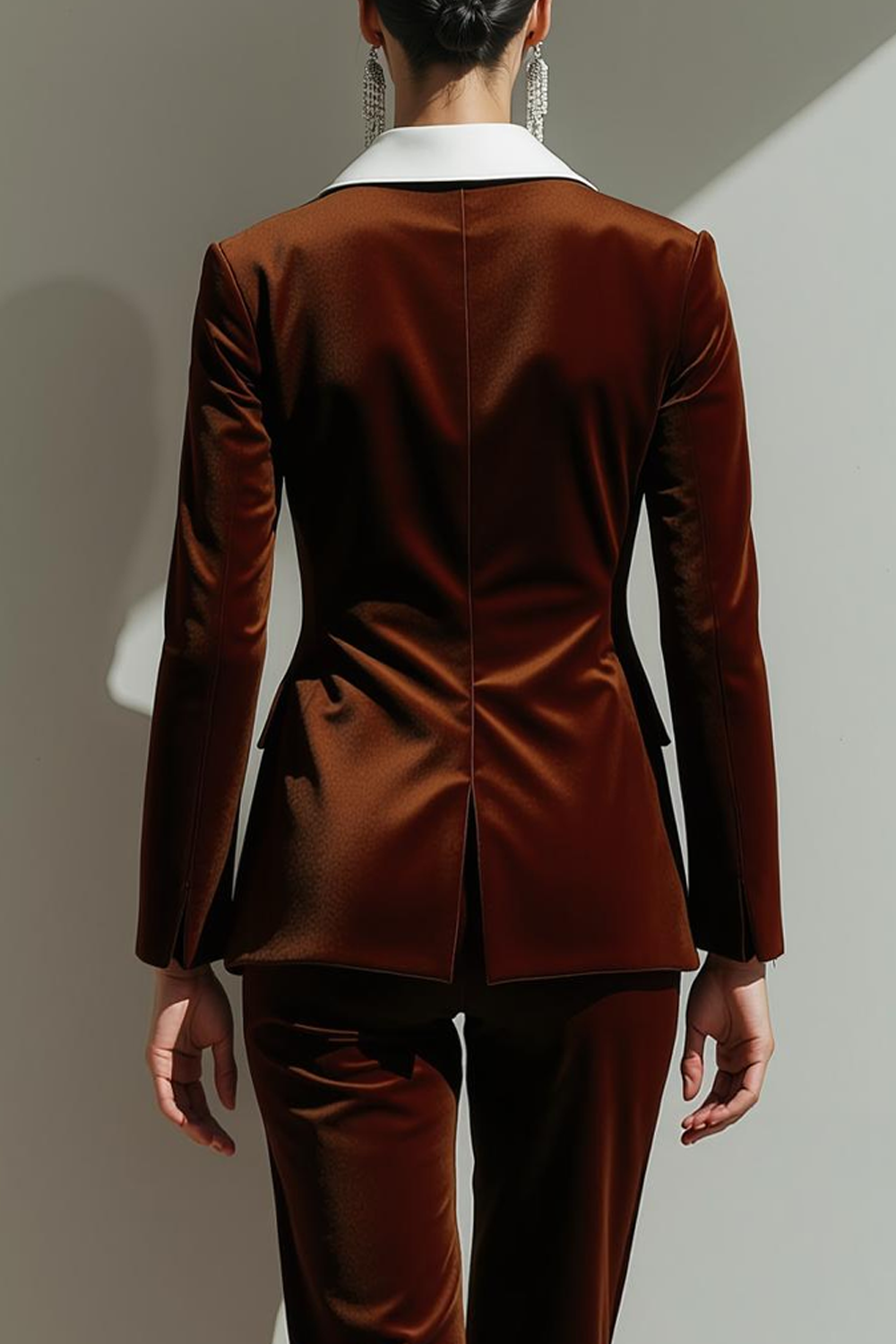 Work Outfit Sets Brown V-Neck Long Sleeve Velvet Pants Set