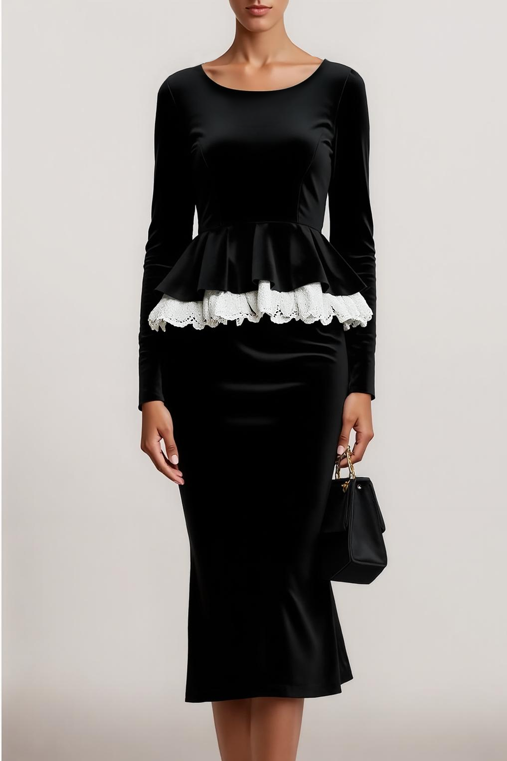 Work Outfit Sets Dress Black Crew Neck Midi Skirt Set