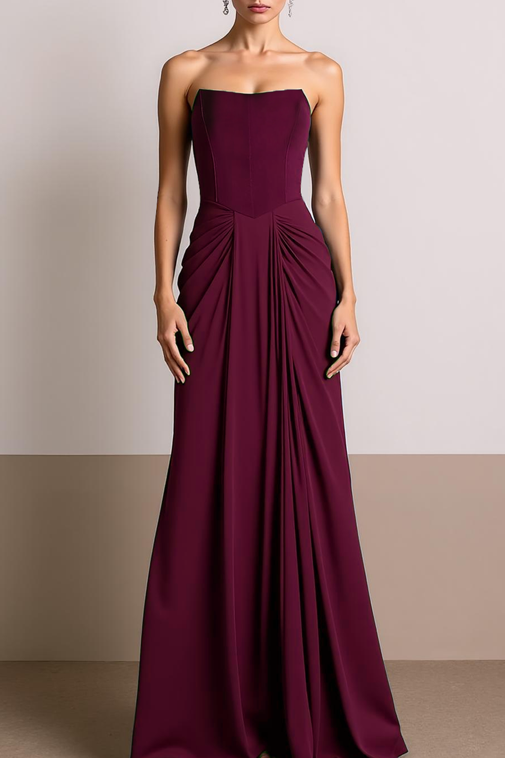 Elegant Formal Evening Dress Navy Strapless Maxi Dress