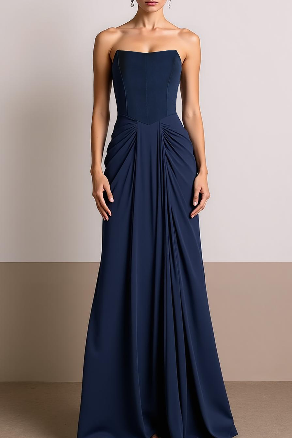 Elegant Formal Evening Dress Navy Strapless Maxi Dress