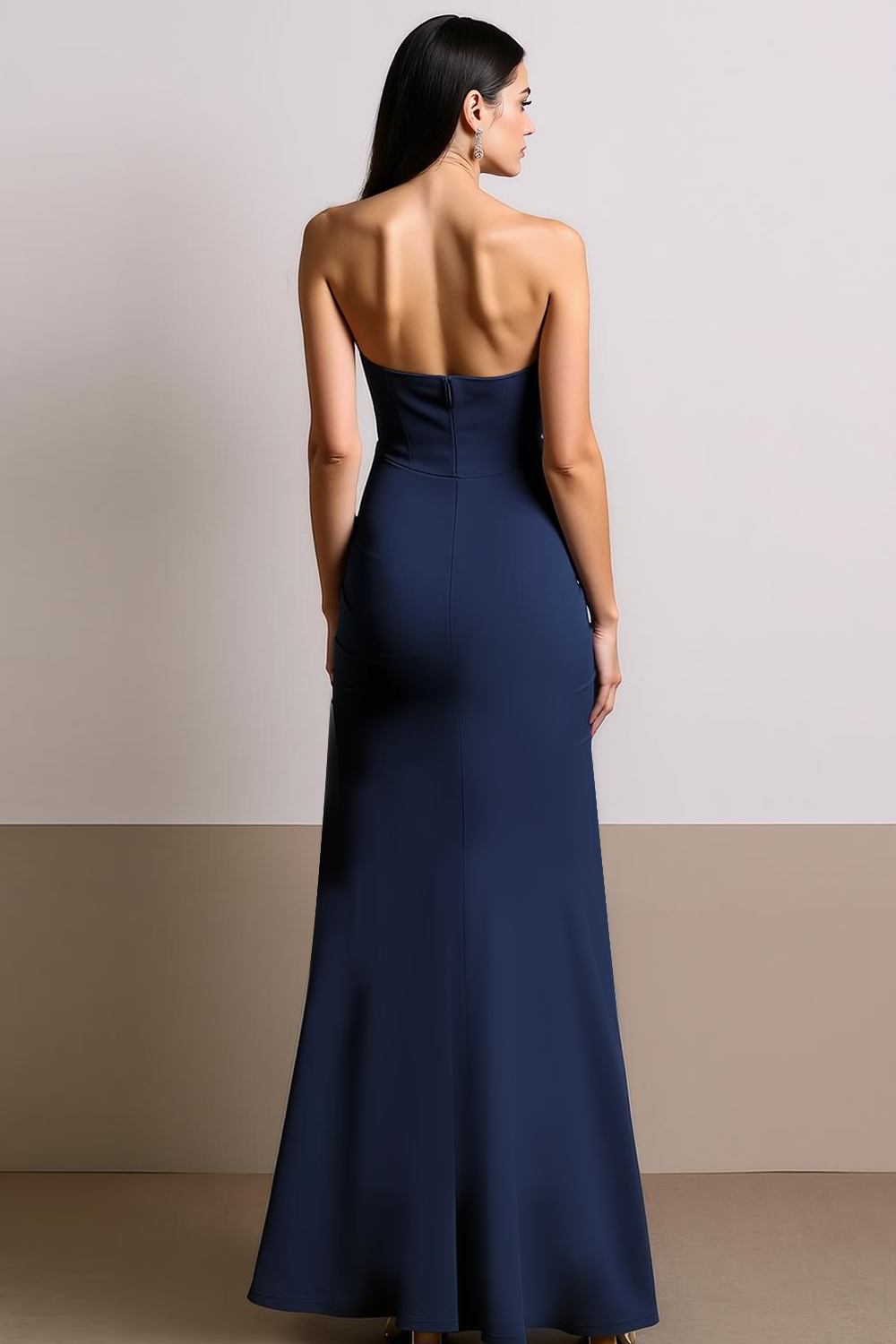 Elegant Formal Evening Dress Navy Strapless Maxi Dress