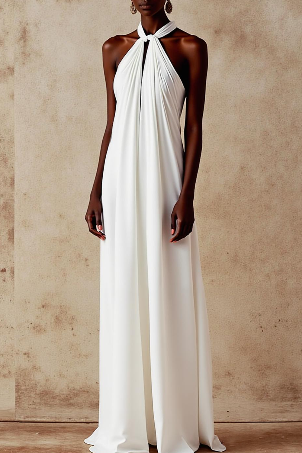 Formal Evening Dress White Halter Maxi Dress
