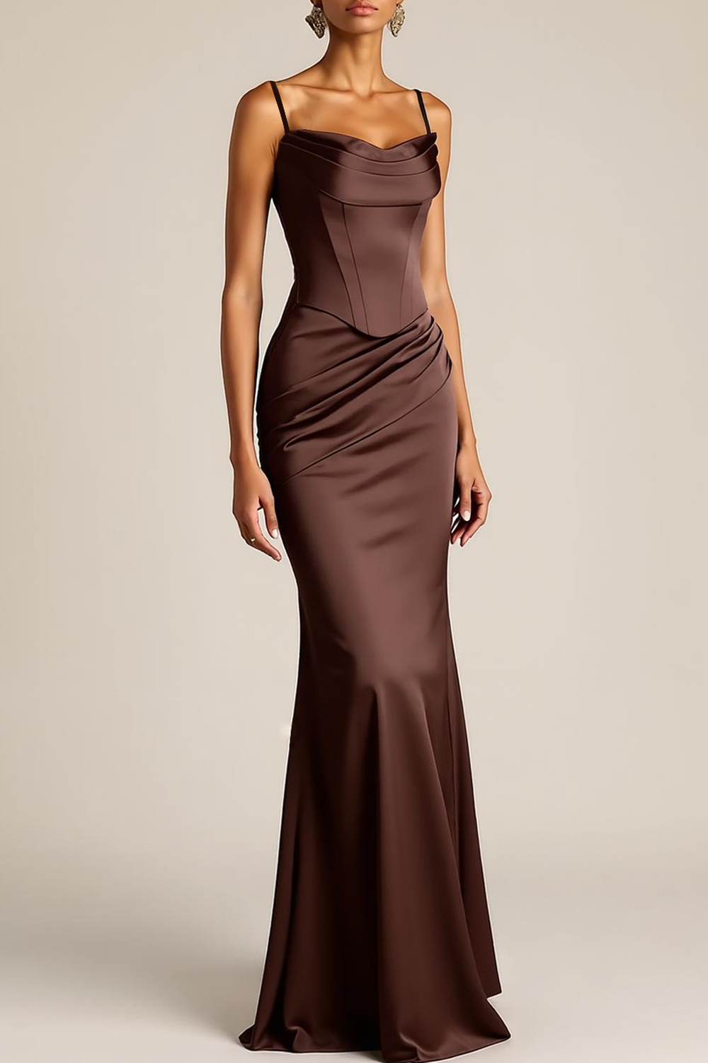 Formal Dress Brown Spaghetti Straps Maxi Dress