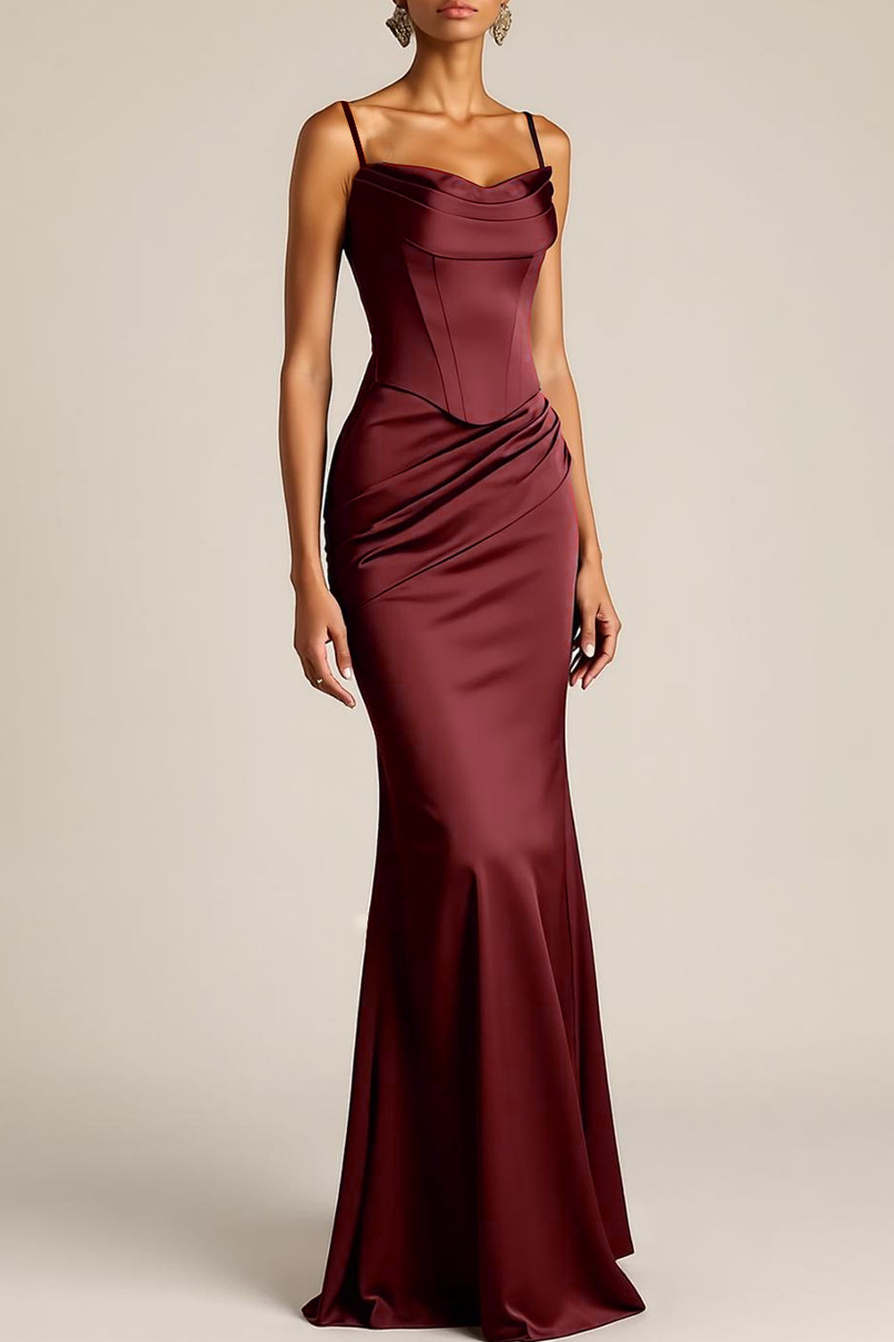 Formal Dress Brown Spaghetti Straps Maxi Dress