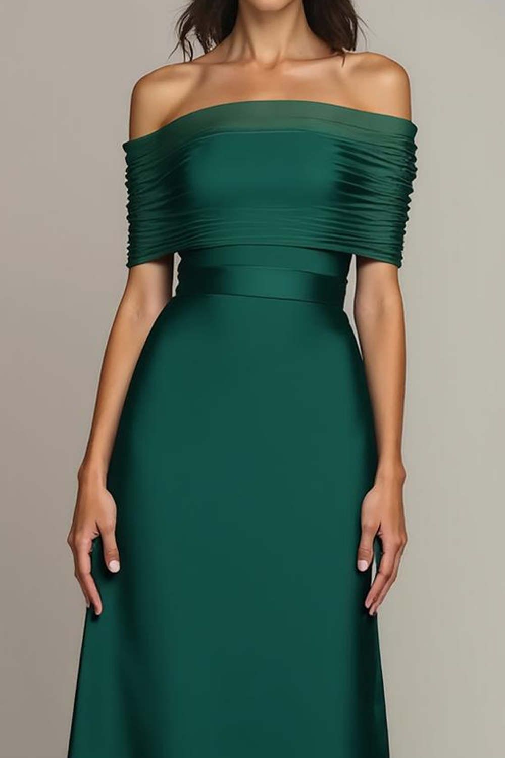 Formal Dress Emerald Green Sheath Off the Shoulder Satin Maxi Dress 