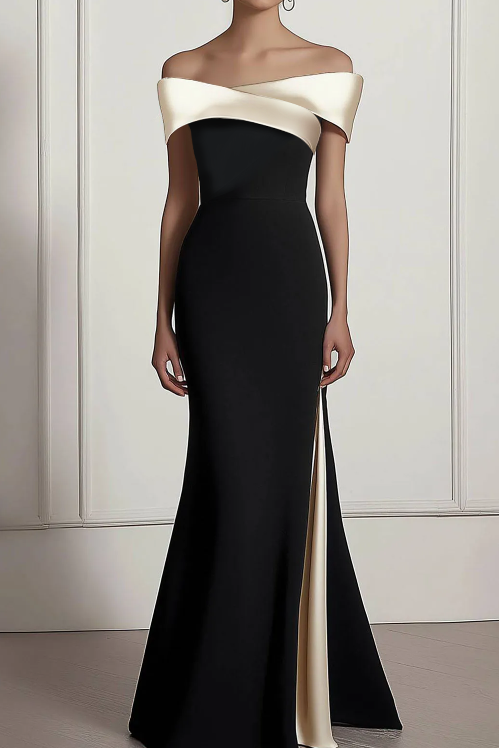 Formal Prom Dress Black Off the Shoulder Side Slit Maxi Dress